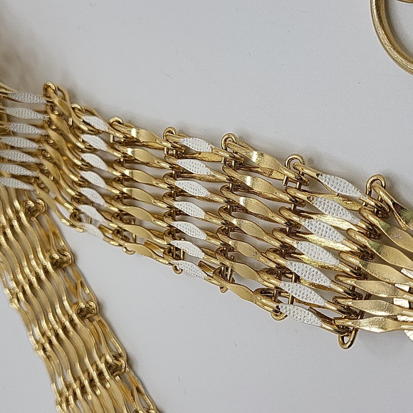 Vintage Wide1.25" Gold Tone & White Enamel Women's Belt - Picture 12 of 16